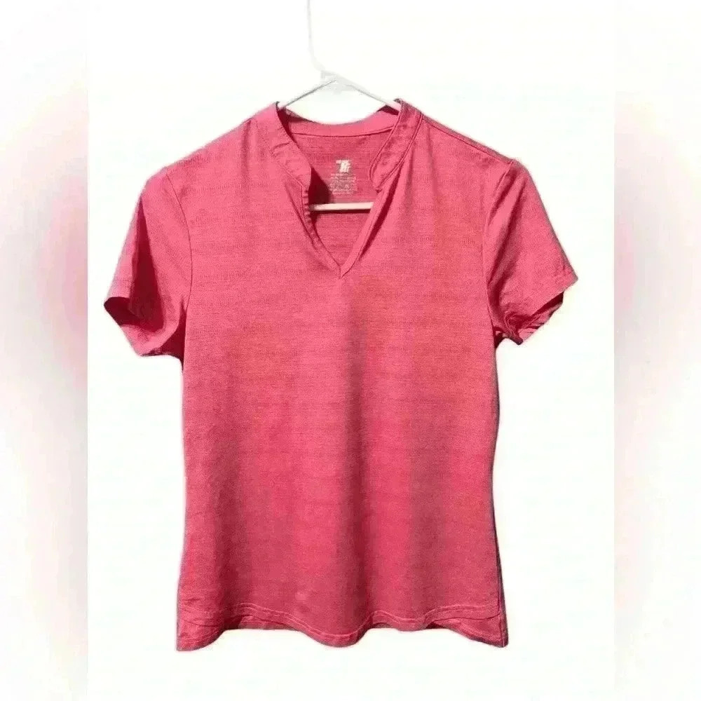 Gopune V-Neck Collarless Golf Pink Polo Shirt - Size XS